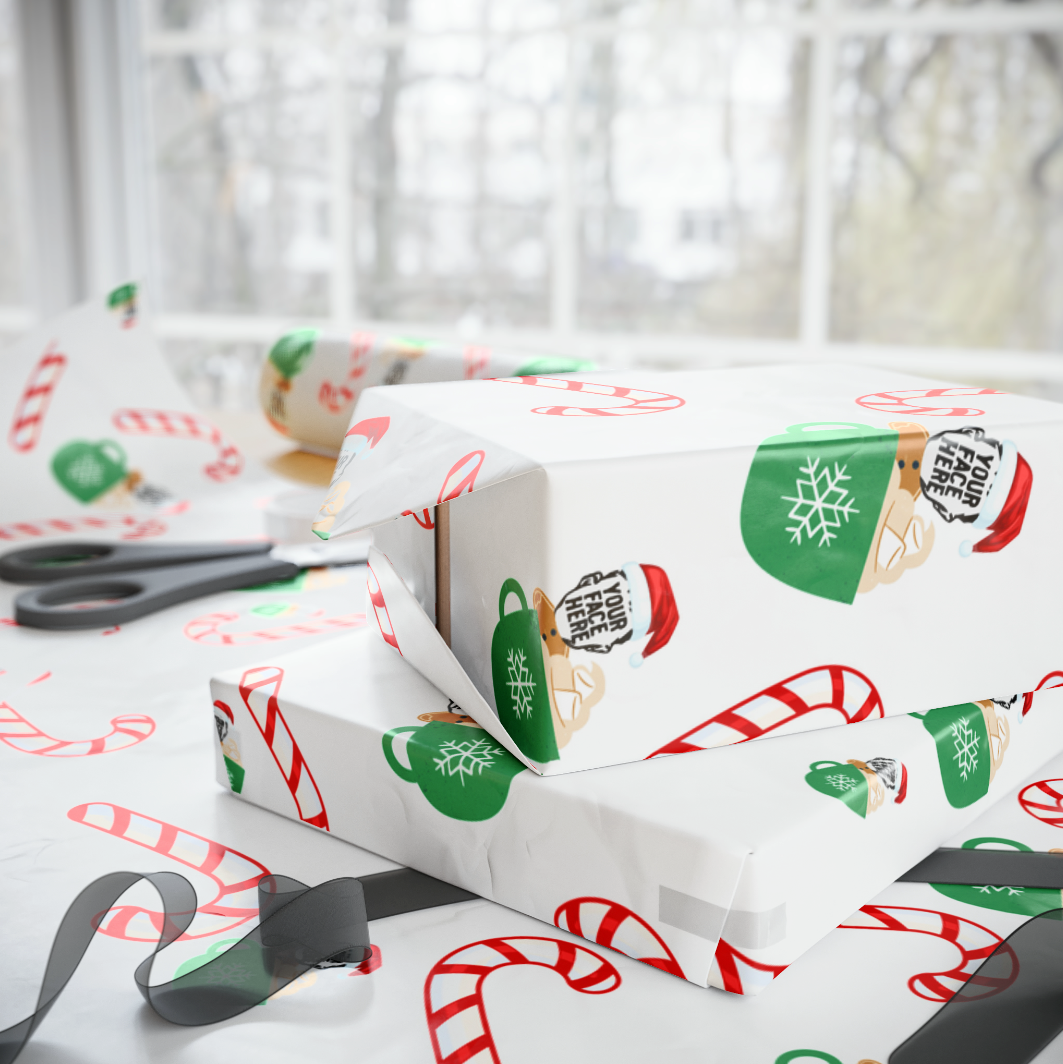 Hot Coco Candy Cane (Selfie) Wrapping Paper