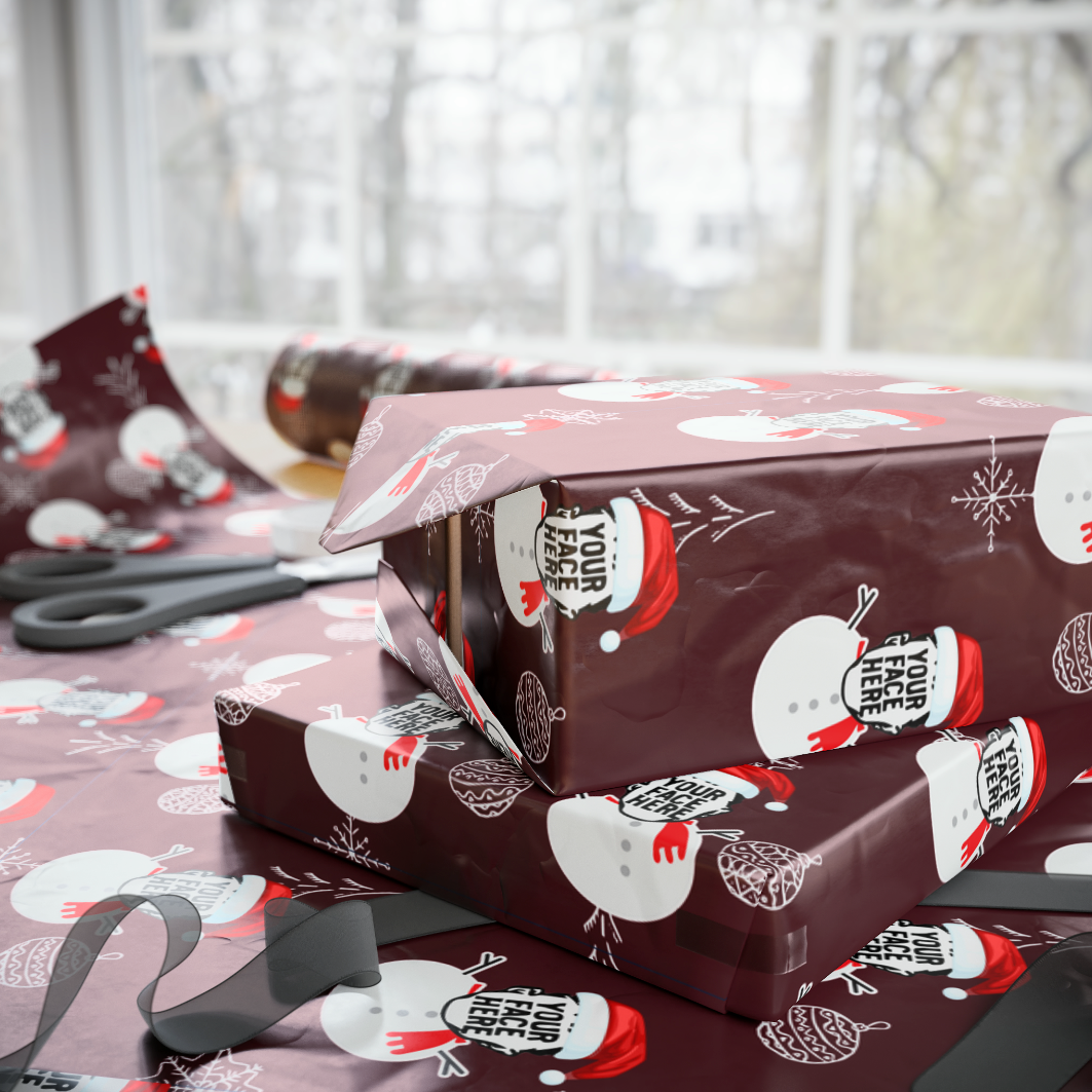 Burgundy Snowman (Selfie) Wrapping Paper