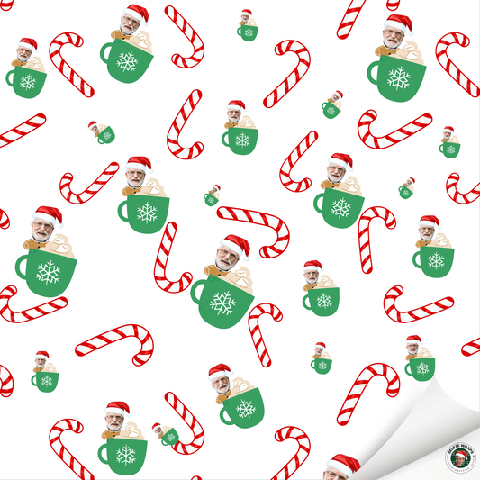 Hot Coco Candy Cane (Selfie) Wrapping Paper