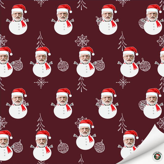 Burgundy Snowman (Selfie) Wrapping Paper